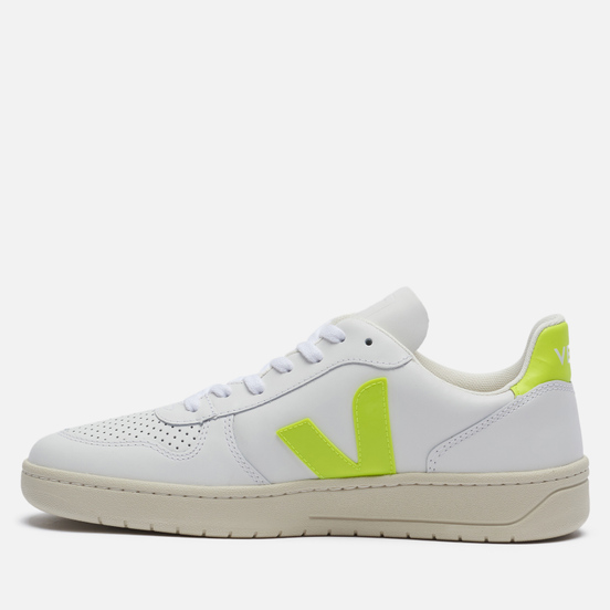 Мужские кроссовки VEJA V-10 Leather Extra White/Jaune Fluo