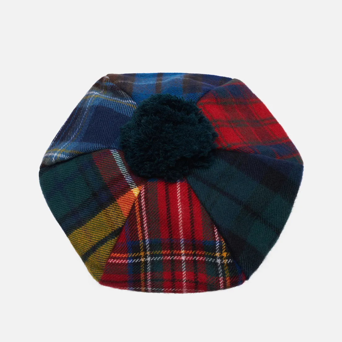Comme des Garcons SHIRT Шапка Wool Tartan Check Green Pompon
