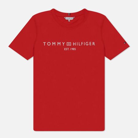 фото Женская футболка tommy hilfiger signature logo flag embroidery, цвет красный, размер xxs