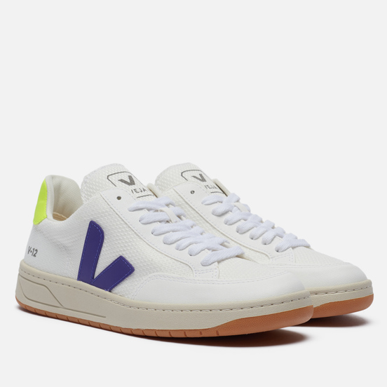 Женские кроссовки VEJA V-12 B-Mesh White/Purple/Jaune Fluo