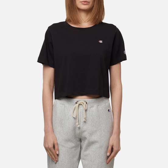 Женская футболка Champion Reverse Weave C Logo Crew Neck Cropped Black