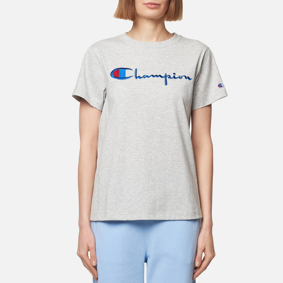 Женская футболка Champion Reverse Weave Script Logo Crew Neck Light Grey
