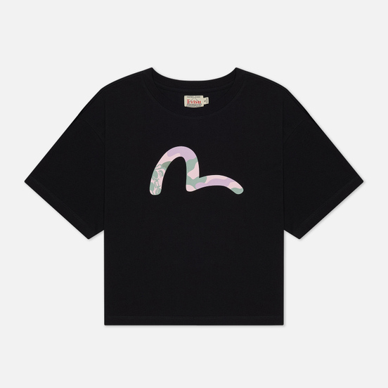 Женская футболка Evisu Heritage Camouflage Printed Drop Shoulder Black