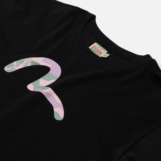 Женская футболка Evisu Heritage Camouflage Printed Drop Shoulder Black