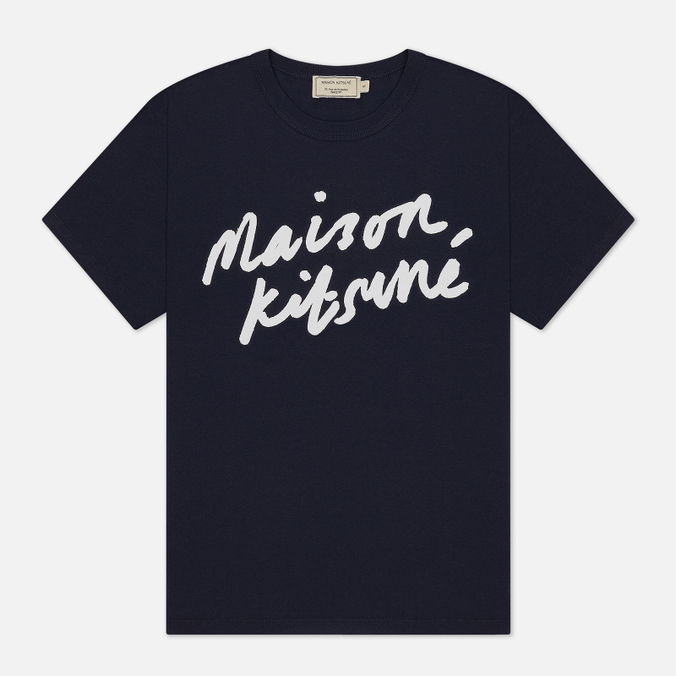 Женская футболка Maison Kitsune, цвет синий, размер S AW00104KJ0005-P480 Handwriting - фото 1