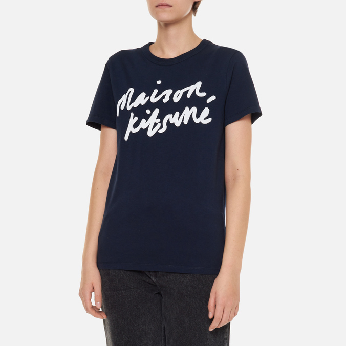 Женская футболка Maison Kitsune, цвет синий, размер S AW00104KJ0005-P480 Handwriting - фото 3