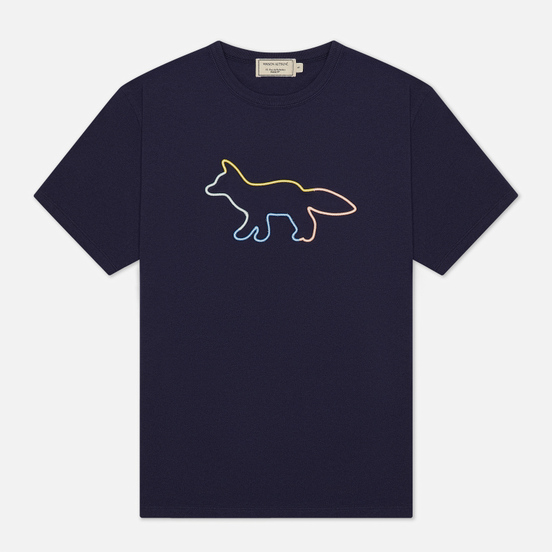 Женская футболка Maison Kitsune Rainbow Profile Fox Embroidery Navy