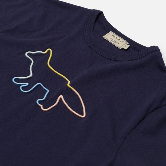 Женская футболка Maison Kitsune Rainbow Profile Fox Embroidery Navy