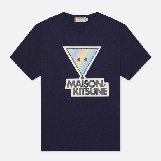 Женская футболка Maison Kitsune Rainbow Triangle Fox Print Navy