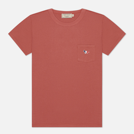 Женская футболка Maison Kitsune Tricolor Fox Patch Dark Pink
