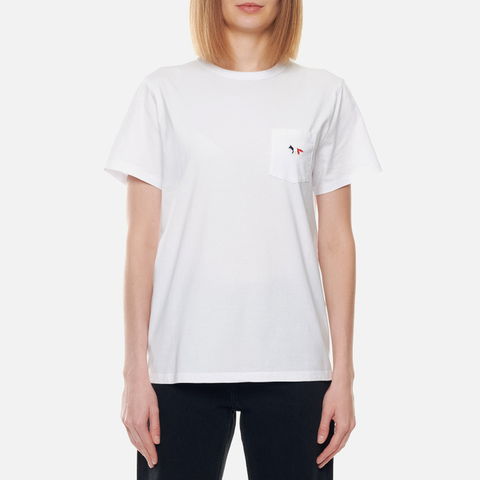Женская футболка Maison Kitsune, цвет белый, размер S FW00107KJ0010-P100 Tricolor Fox Patch - фото 3