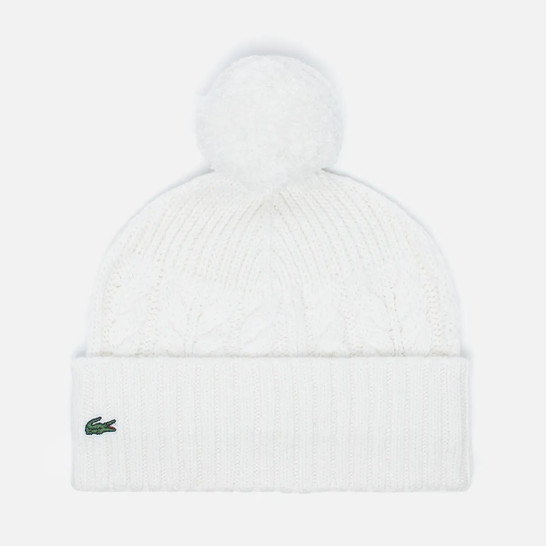 Lacoste Live Женская шапка Cable Knit Wool Pompom Beanie Cake Flour