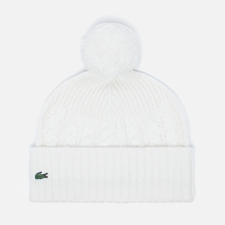 Женская шапка Lacoste Live Cable Knit Wool Pompom Beanie Cake Flour White