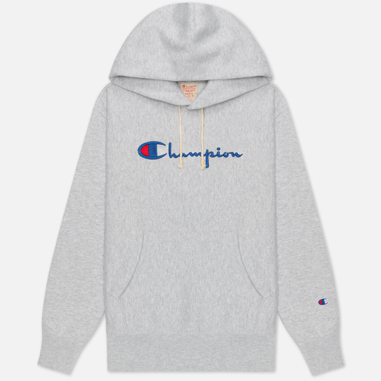 Женская толстовка Champion Reverse Weave Big Script & Logo Sleeve Hoodie Light Grey