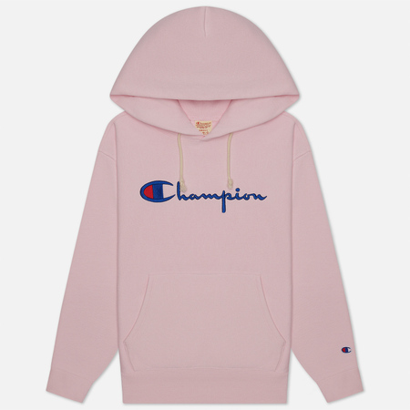 Женская толстовка Champion Reverse Weave Big Script & Logo Sleeve Hoodie, цвет розовый, размер M