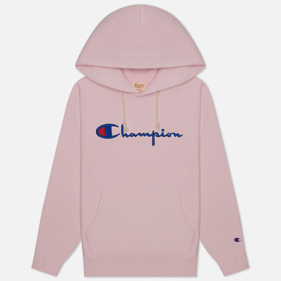 Женская толстовка Champion Reverse Weave Big Script & Logo Sleeve Hoodie Pink
