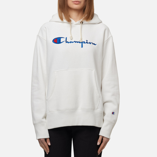 Женская толстовка Champion Reverse Weave Big Script & Logo Sleeve Hoodie White