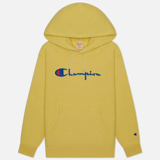 Женская толстовка Champion Reverse Weave Big Script & Logo Sleeve Hoodie Yellow