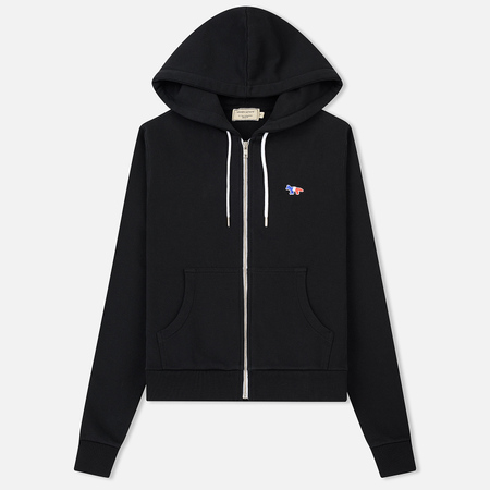 Женская толстовка Maison Kitsune Zip Hoodie Tricolor Fox Patch Black