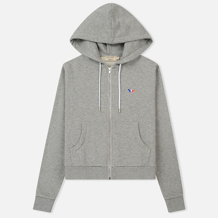 Женская толстовка Maison Kitsune Zip Hoodie Tricolor Fox Patch Grey Melange