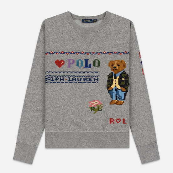 Женская толстовка Polo Ralph Lauren Bear Surrounded Playful Motifs Dark Vintage Heather