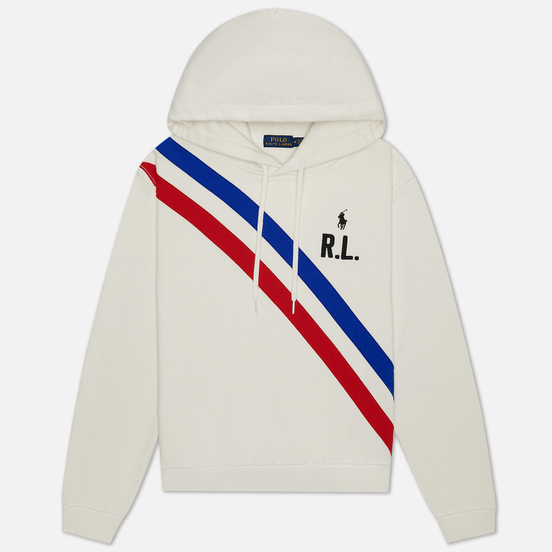 Женская толстовка Polo Ralph Lauren Two Stripe R.L. Hoodie Featherweight Fleece Deckwash White