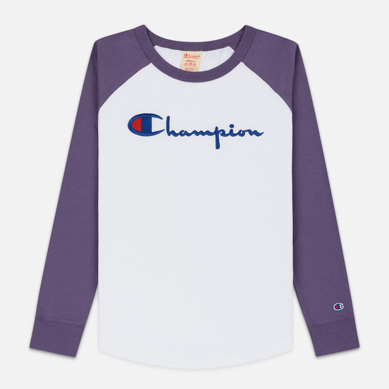Женский лонгслив Champion Reverse Weave Big Script Color Block Crew Neck Mulled Grape/White