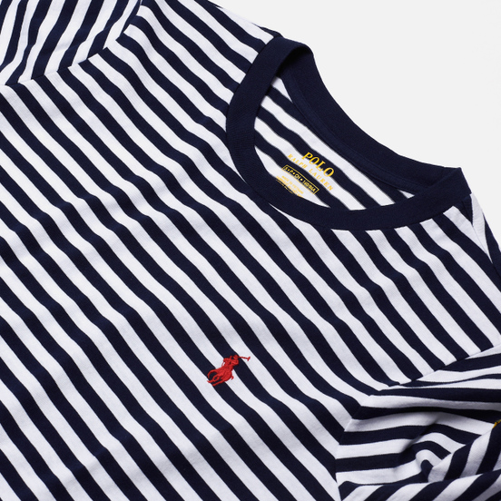 Женский лонгслив Polo Ralph Lauren Stripe Polo Pony Mini Logo Cruise Navy/White