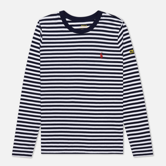 Женский лонгслив Polo Ralph Lauren Stripe Polo Pony Mini Logo Cruise Navy/White
